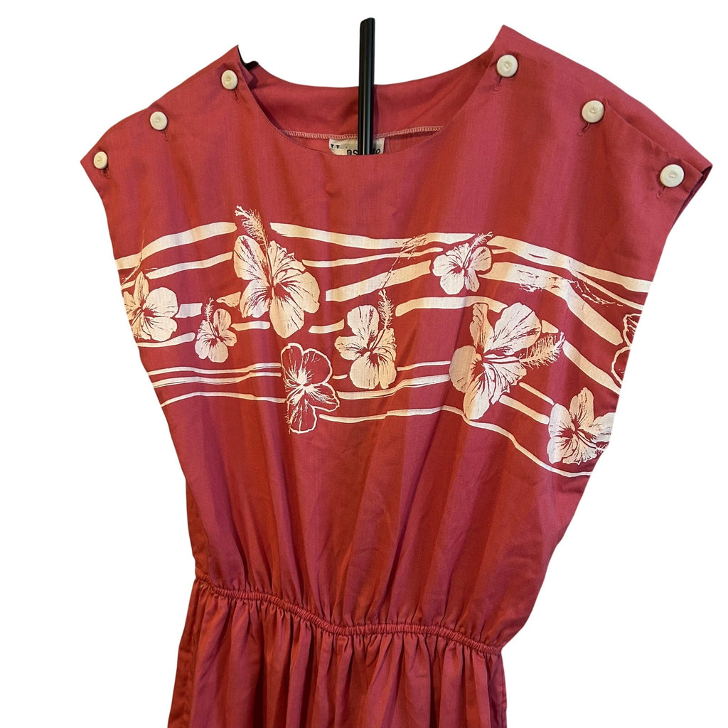 VTG Hans Jutte Hawaii Romper Rust Orange Hibiscus Print Button Shoulder 70s 80s