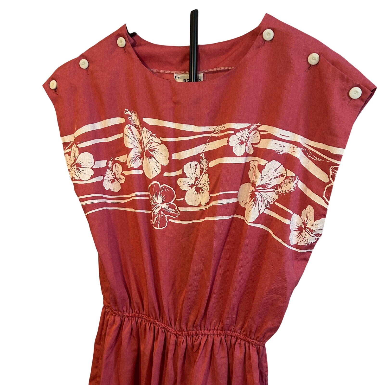 VTG Hans Jutte Hawaii Romper Rust Orange Hibiscus Print Button Shoulder 70s 80s