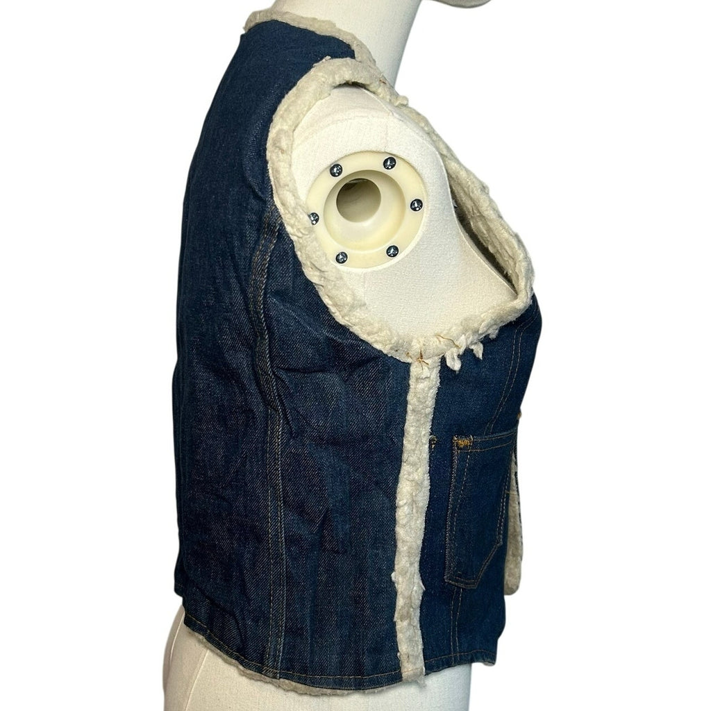 VTG 70s Nelson Denim Sherpa Vest Western Ranchcore Medium Workwear Biker Retro