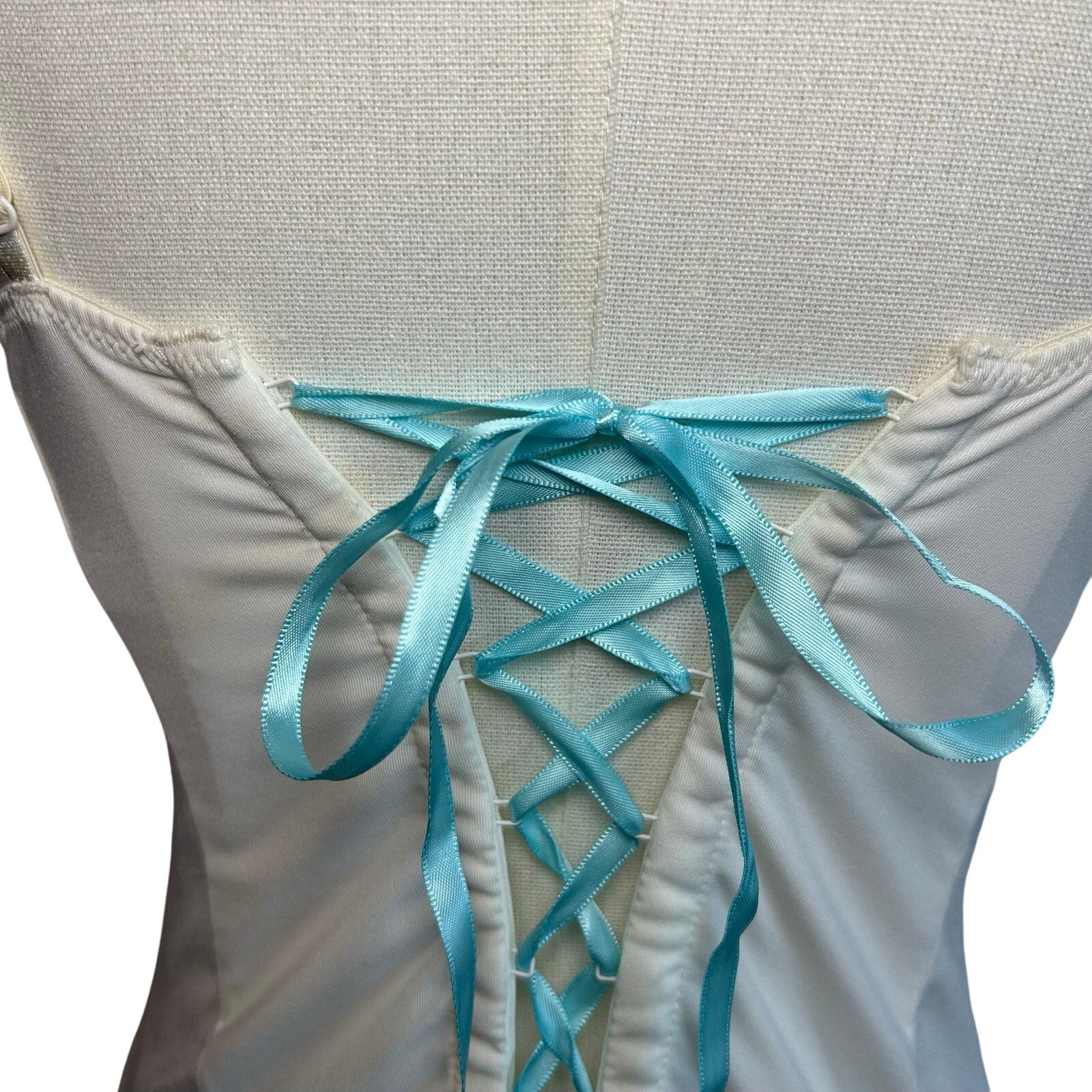 Victoria's Secret White Blue Lace Bridal Corset Bustier 34C Set Bridal Coquette