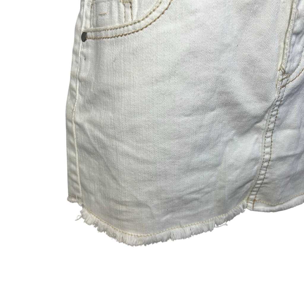 VTG Y2K Mudd White Denim 8 Mini Skirt Raw Hem Grunge Streetwear Retro Casual