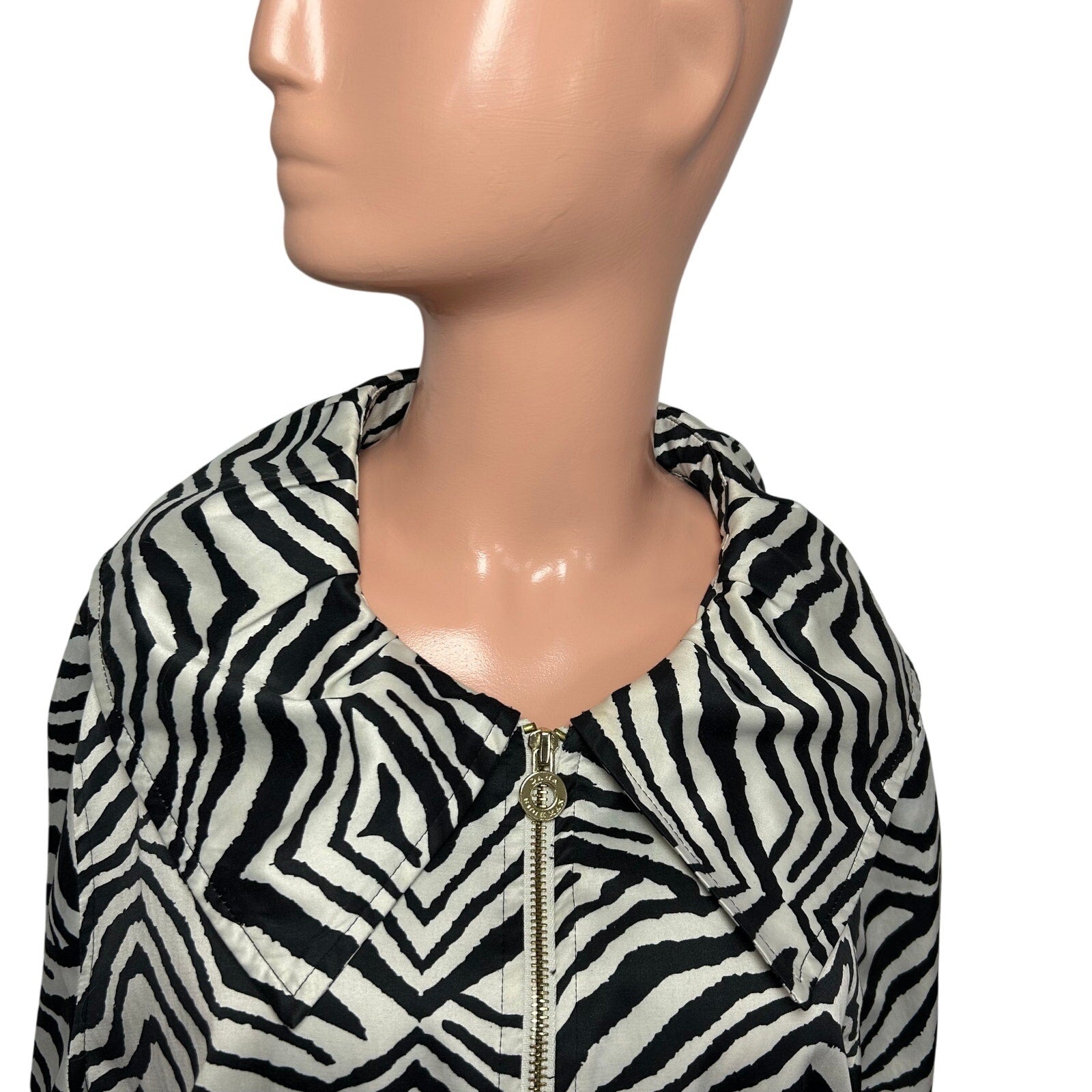 VTG Y2K Dana Buchman Zebra Print Trench Jacket  XL Maximalist Animal Pockets