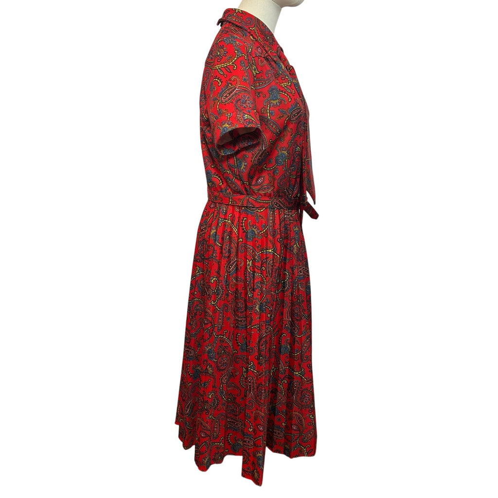 VTG 70s Red Paisley Dagger Collar Midi Dress with Matching Belt M Whimsygoth