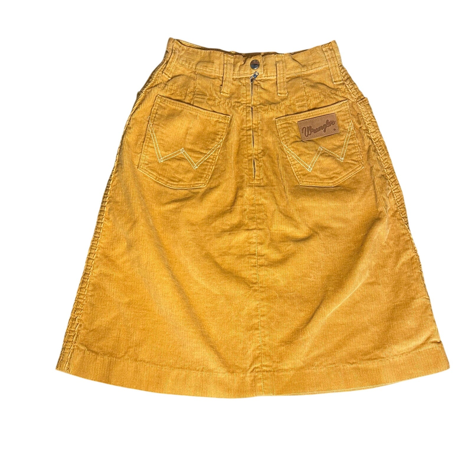 VTG 70s Wrangler Mustard Gold Corduroy Mini Skirt Petite XXS Western Boho Retro