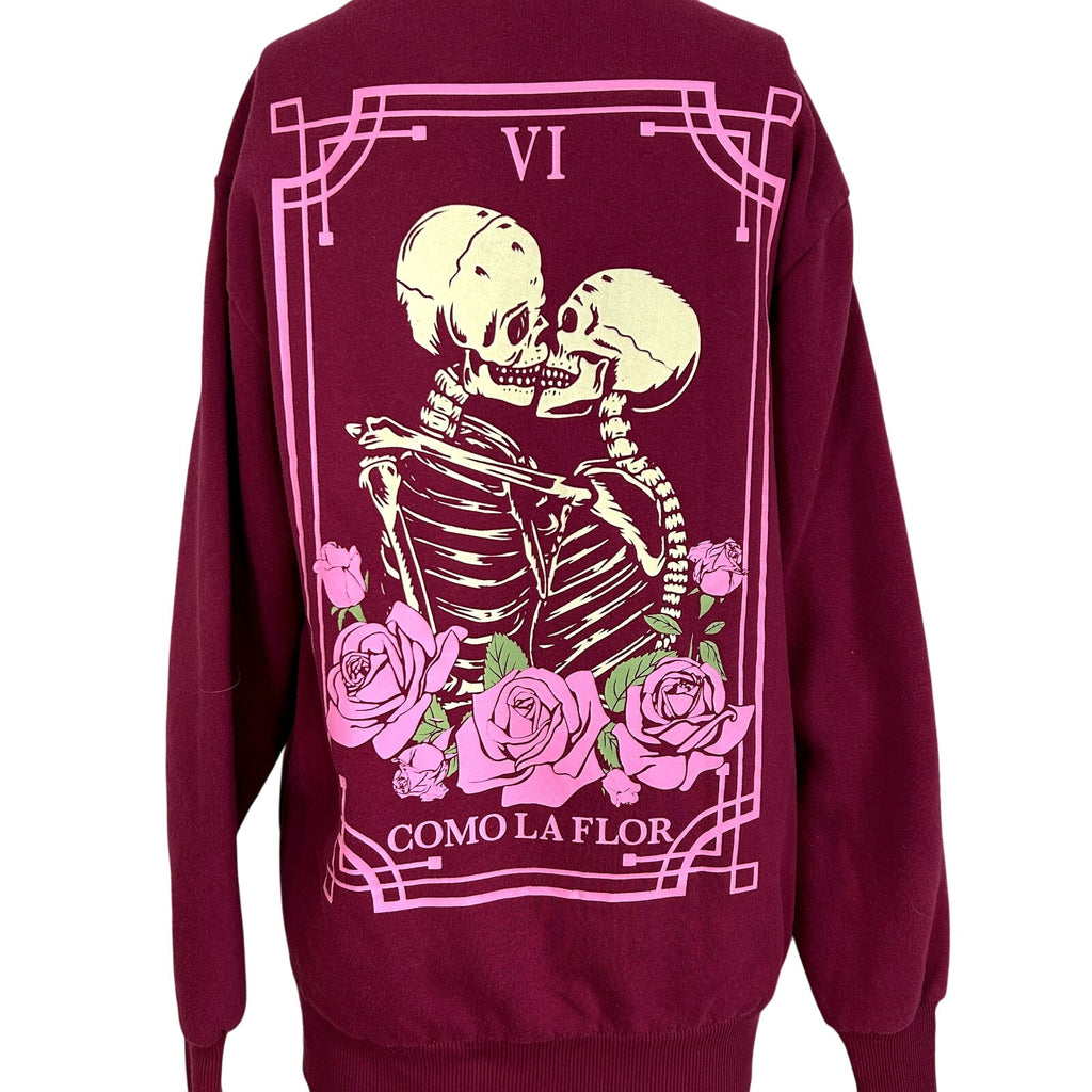 Mighty Fine XS Burgundy Kissing Skeletons Sweatshirt Como La Flor Rose Selena