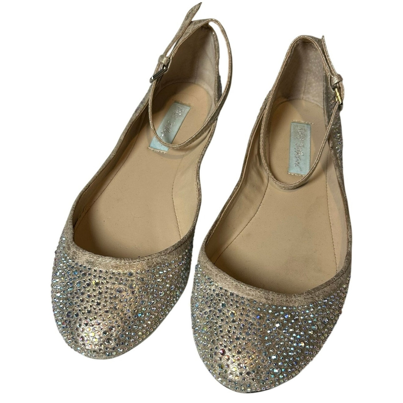 Betsey Johnson Cream Rhinestone Flats Glitter Coquette 8.5 Bridal Whimsigoth