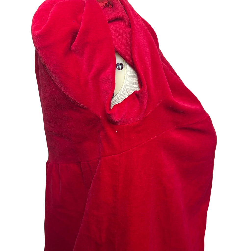VTG 60s Red Velvet Mini Dress S Keyhole Bespoke Babydoll Glam Twee Retro Mad Men