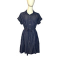 Naif Navy Blue Striped Cotton Blend Shirt Dress Tie Waist Women's Medium Casual