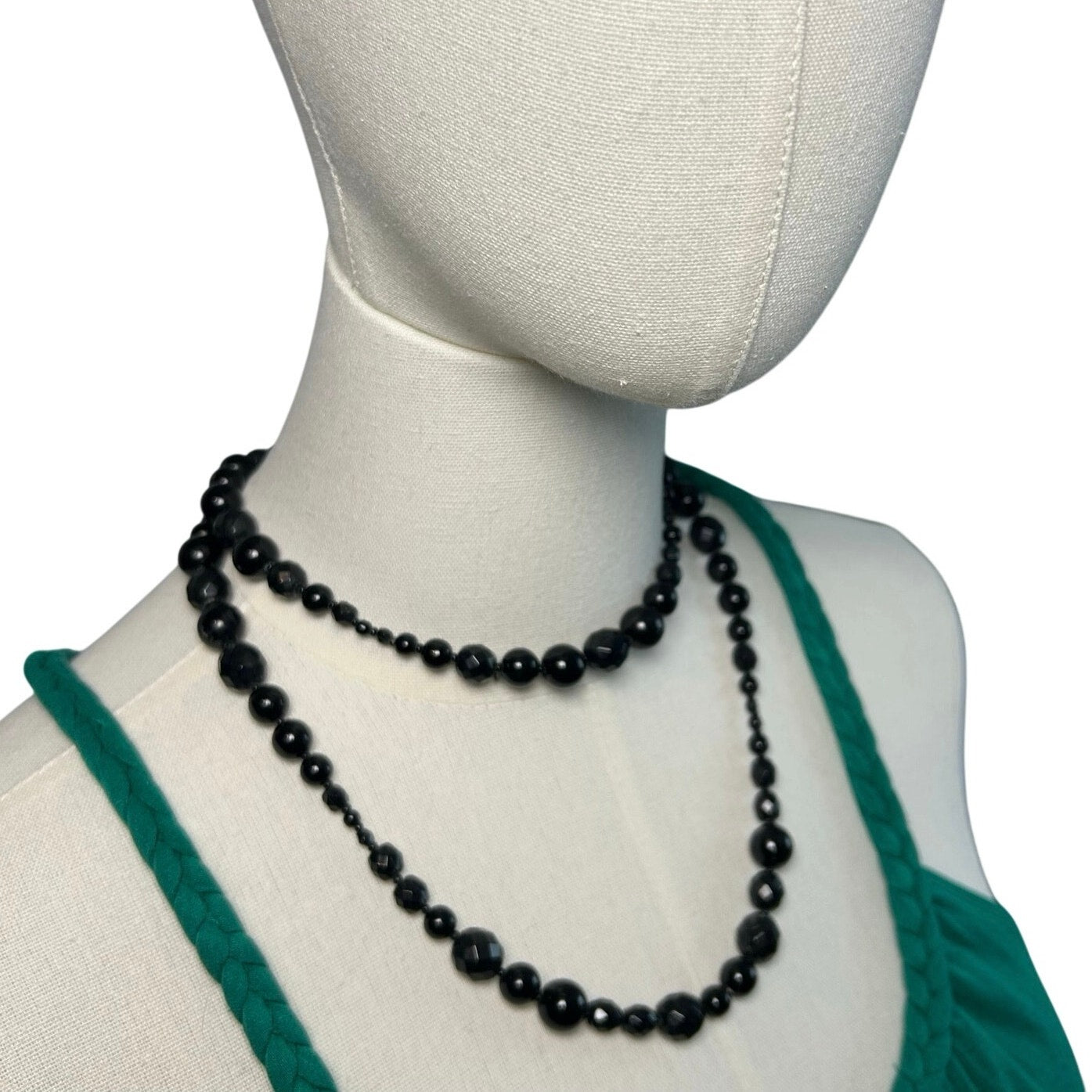 VTG Y2K Double Strand Black Bead Adjustable Choker Goth Office Siren Luxe Gatsby