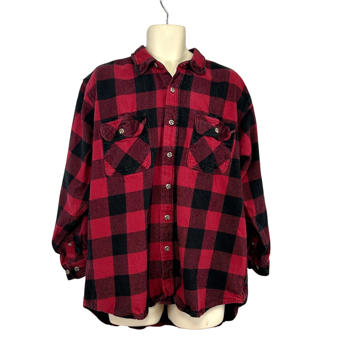 Field & Stream XL Red Buffalo Plaid Heavy Cotton Flannel Grunge Gorpcore Shirt