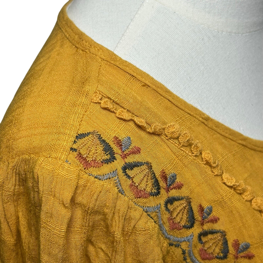 Knox Rose M Yellow Embroidered Tunic Top Boho Peasant Cottage Fairy Indie Casual