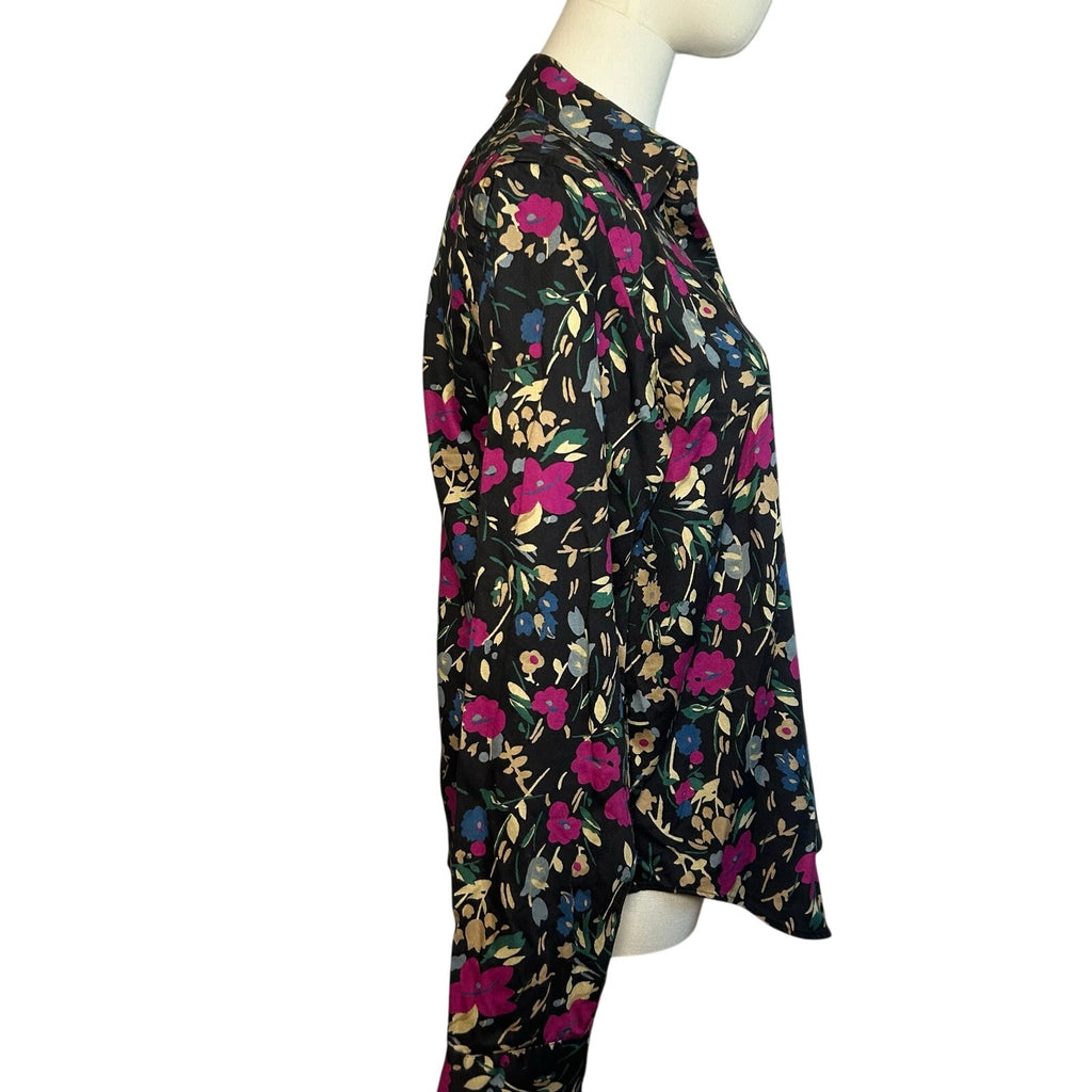 Lauren Ralph Lauren Floral Non-Iron Button Down Shirt Medium Black Pink Career