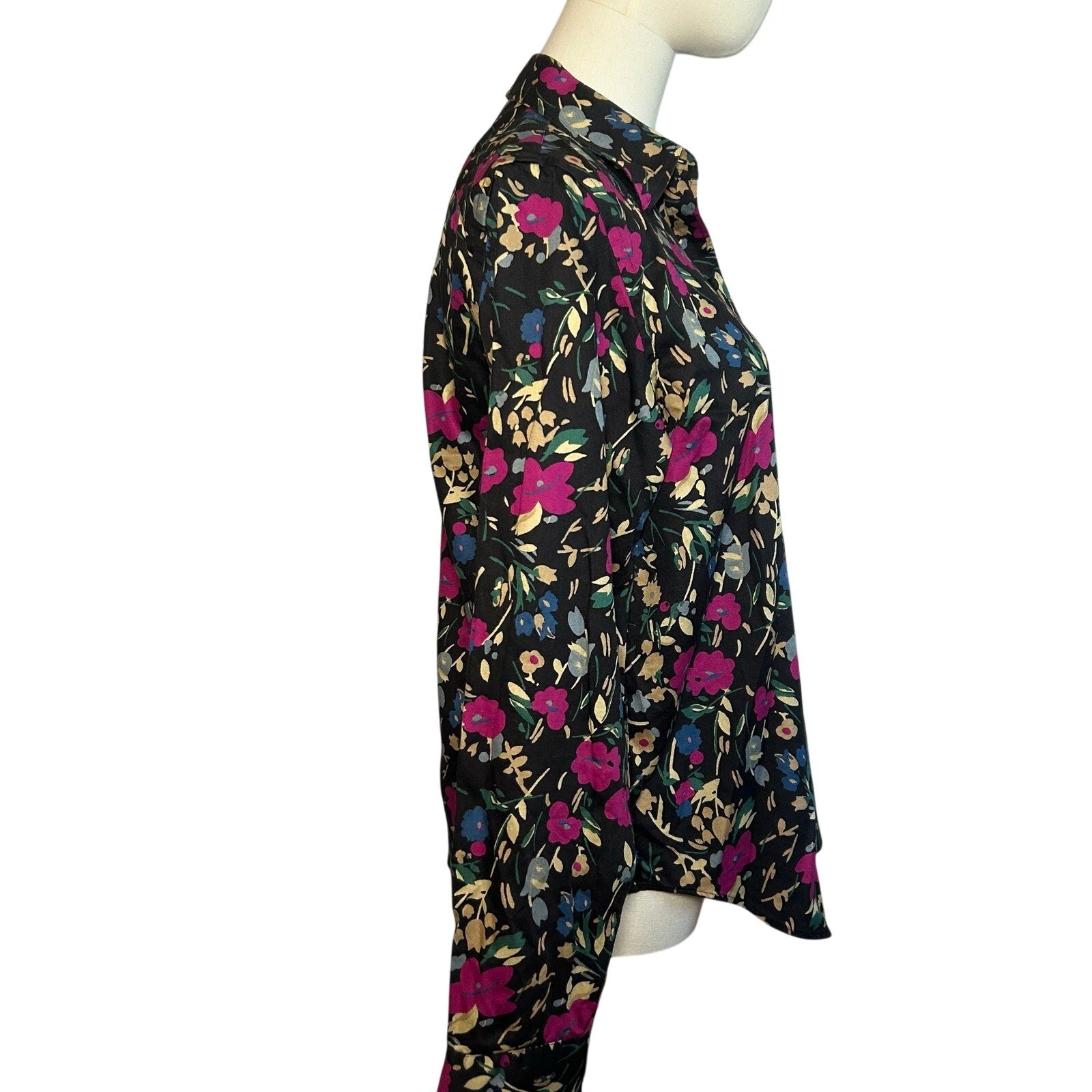Lauren Ralph Lauren Floral Non-Iron Button Down Shirt Medium Black Pink Career