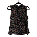 Black Pink Floral Sleeveless Mock Neck M Smocked Top Ruffle Y2K Romantic Goth