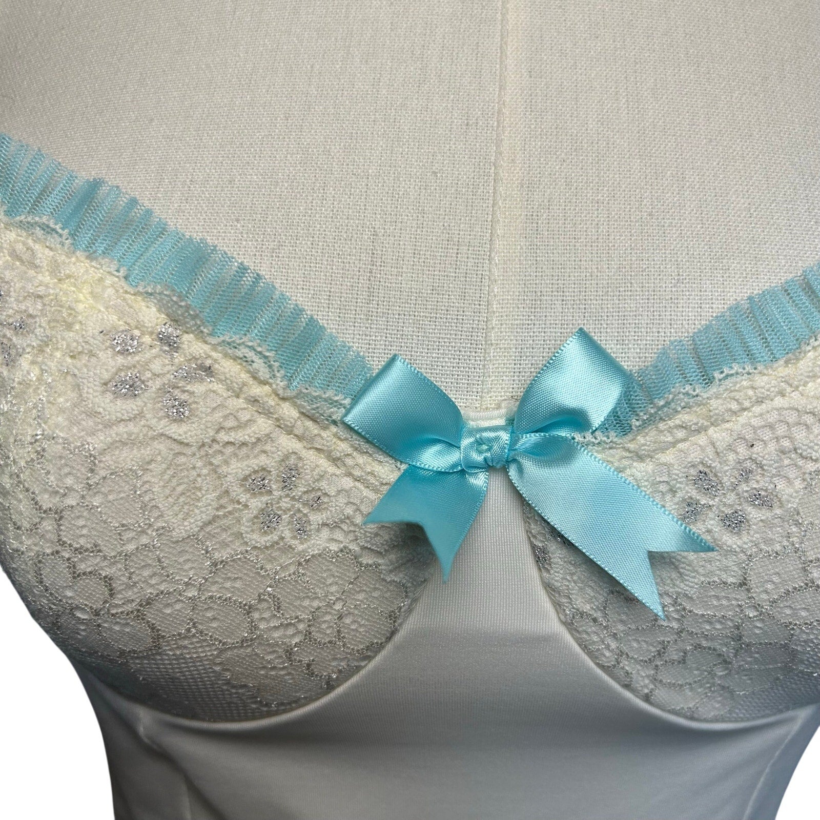 Victoria's Secret White Blue Lace Bridal Corset Bustier 34C Set Bridal Coquette