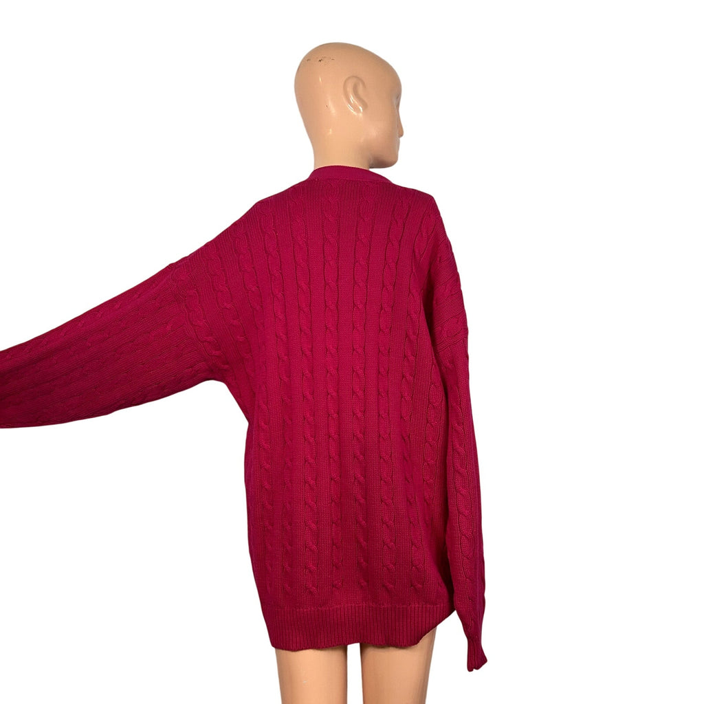 VTG 90s Talbots M Pink Cable Knit Barbiecore Cardigan Sweater Preppy Retro