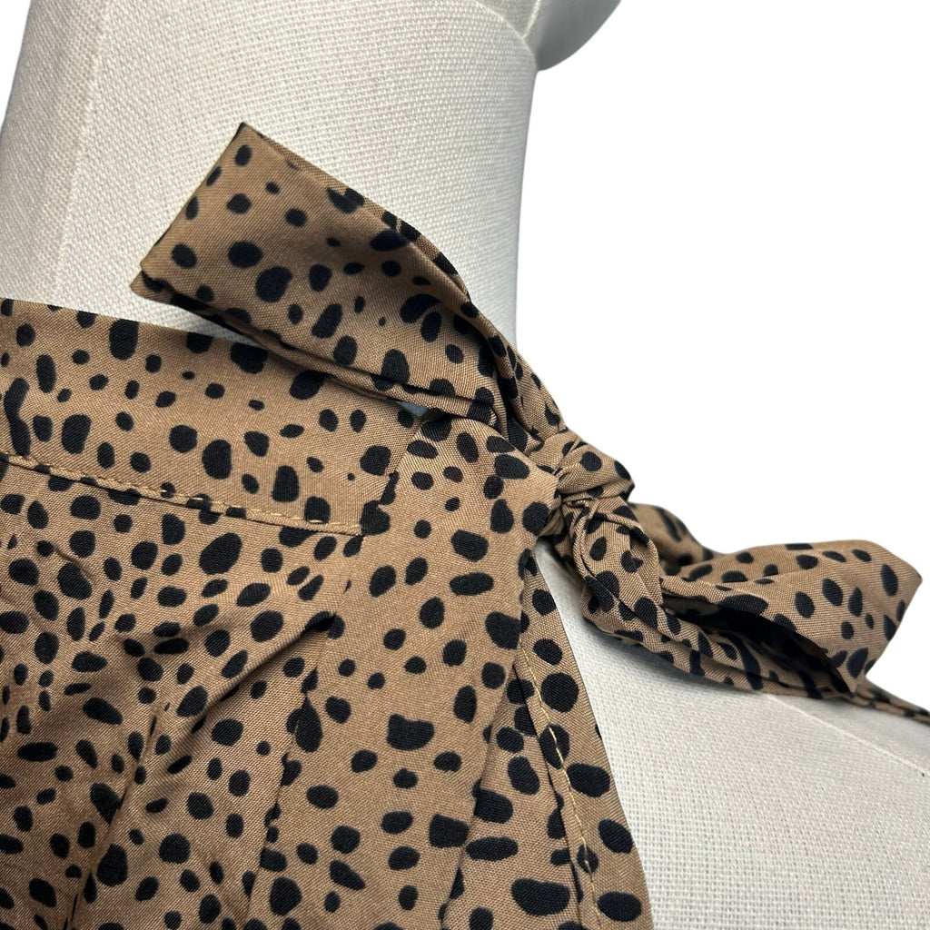 Brown Leopard Print S Top Pussy Bow Halter Neckline Y2K Boho Preppy Office Siren