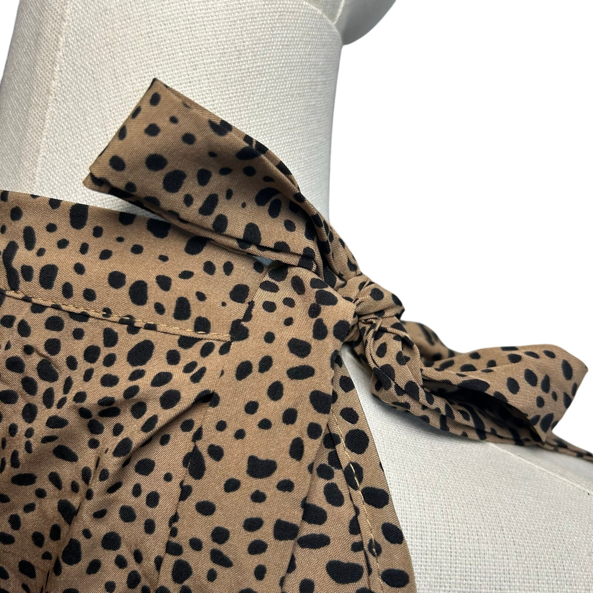 Brown Leopard Print S Top Pussy Bow Halter Neckline Y2K Boho Preppy Office Siren