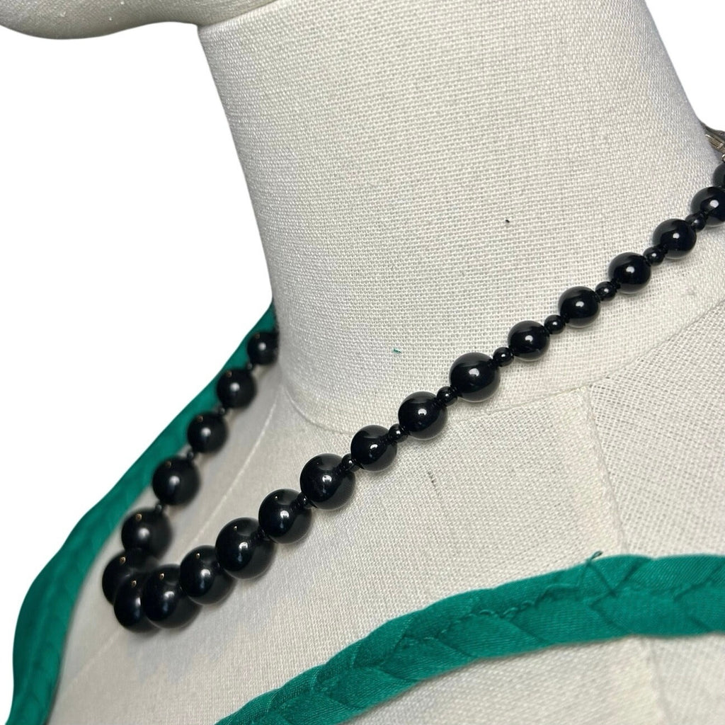 VTG Y2K Black Graduated Bead Necklace Adjustable Whimsygoth Grunge Goth Siren