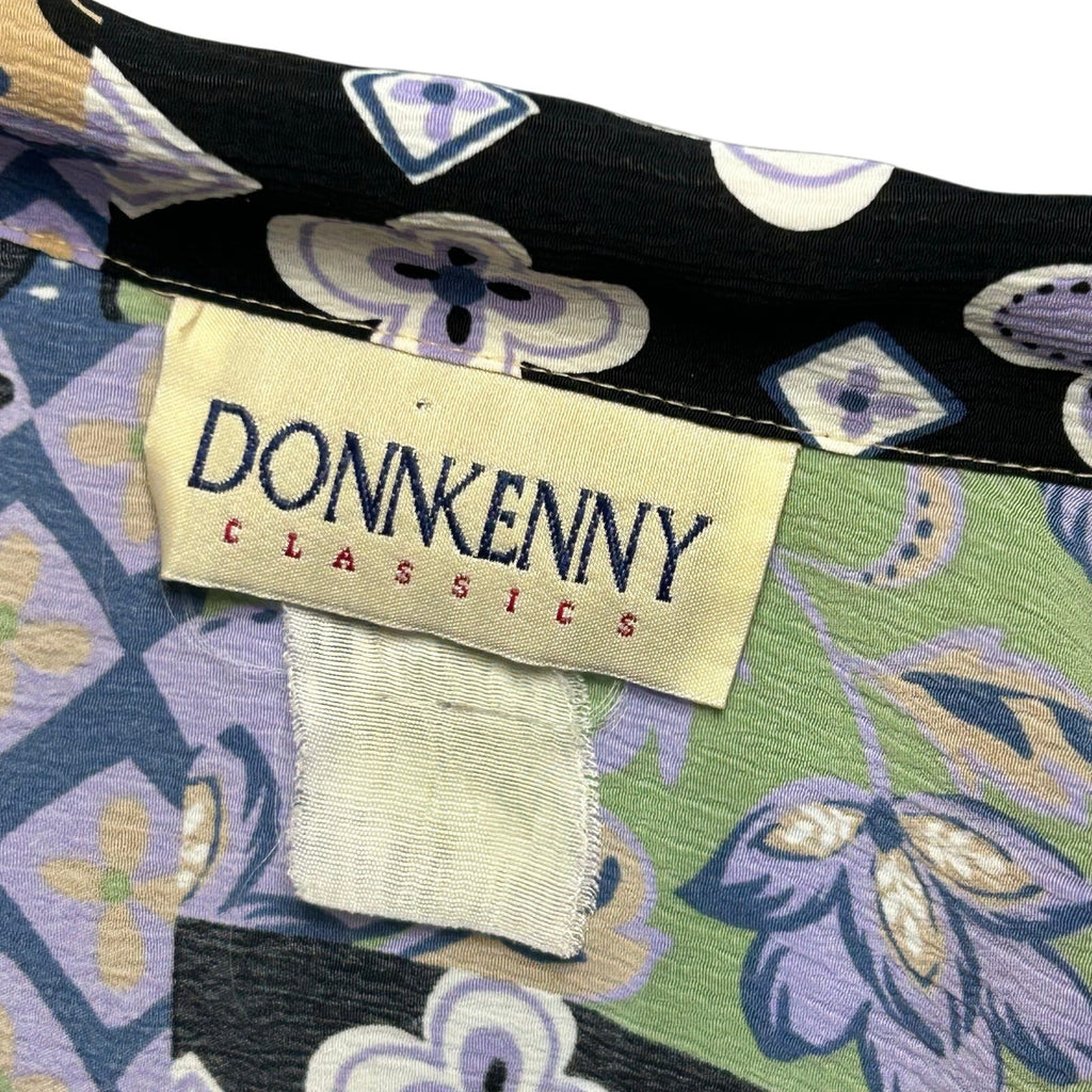 VTG 90s DonnKenny L Purple Green Patchwork Print Top Indie Maximalist Retro Boho