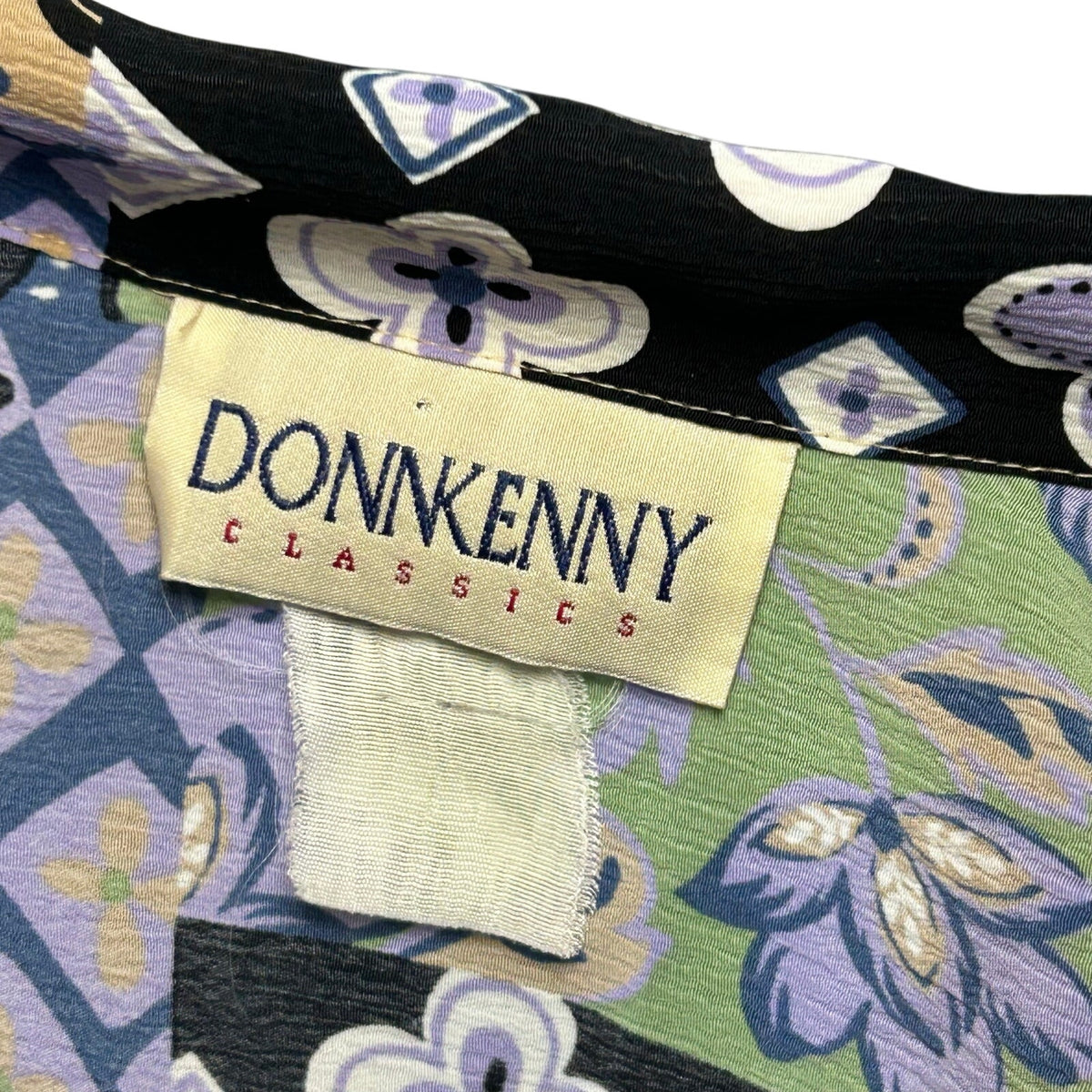VTG 90s DonnKenny L Purple Green Patchwork Print Top Indie Maximalist Retro Boho
