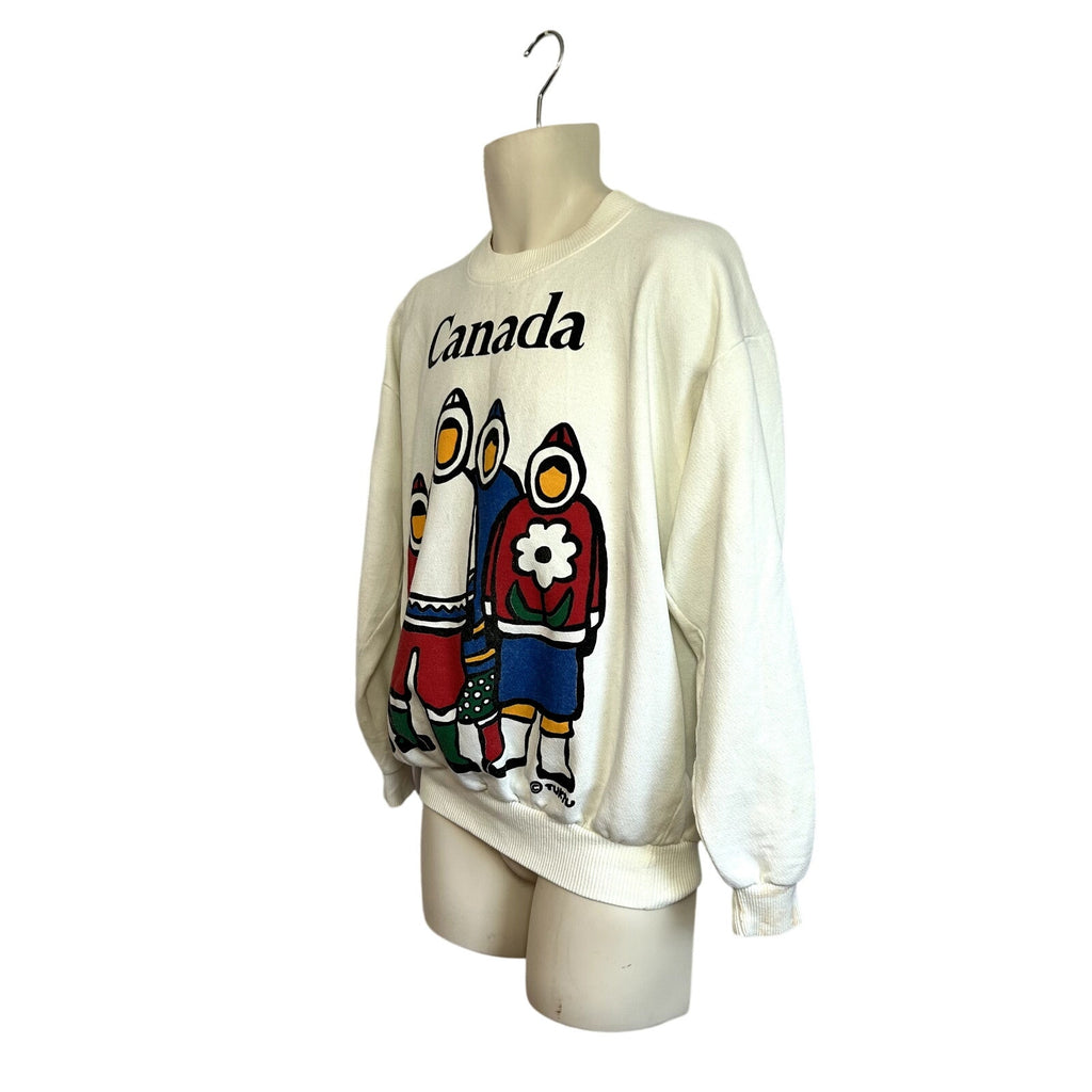 TUKTU One Size White Canadian Indigenous Art Graphic Sweatshirt Crewneck Fleece