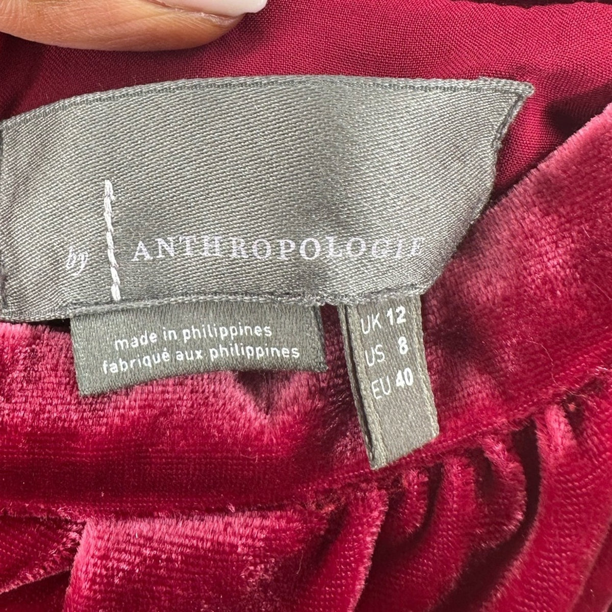 NWT Anthropologie Red Velvet Mini Skirt, Festive Holiday Jewel-Tone, Size 8