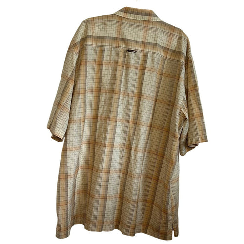 4XLT Attitude Brown Plaid Short Sleeve Casual Button Down Camp Shirt Big Tall