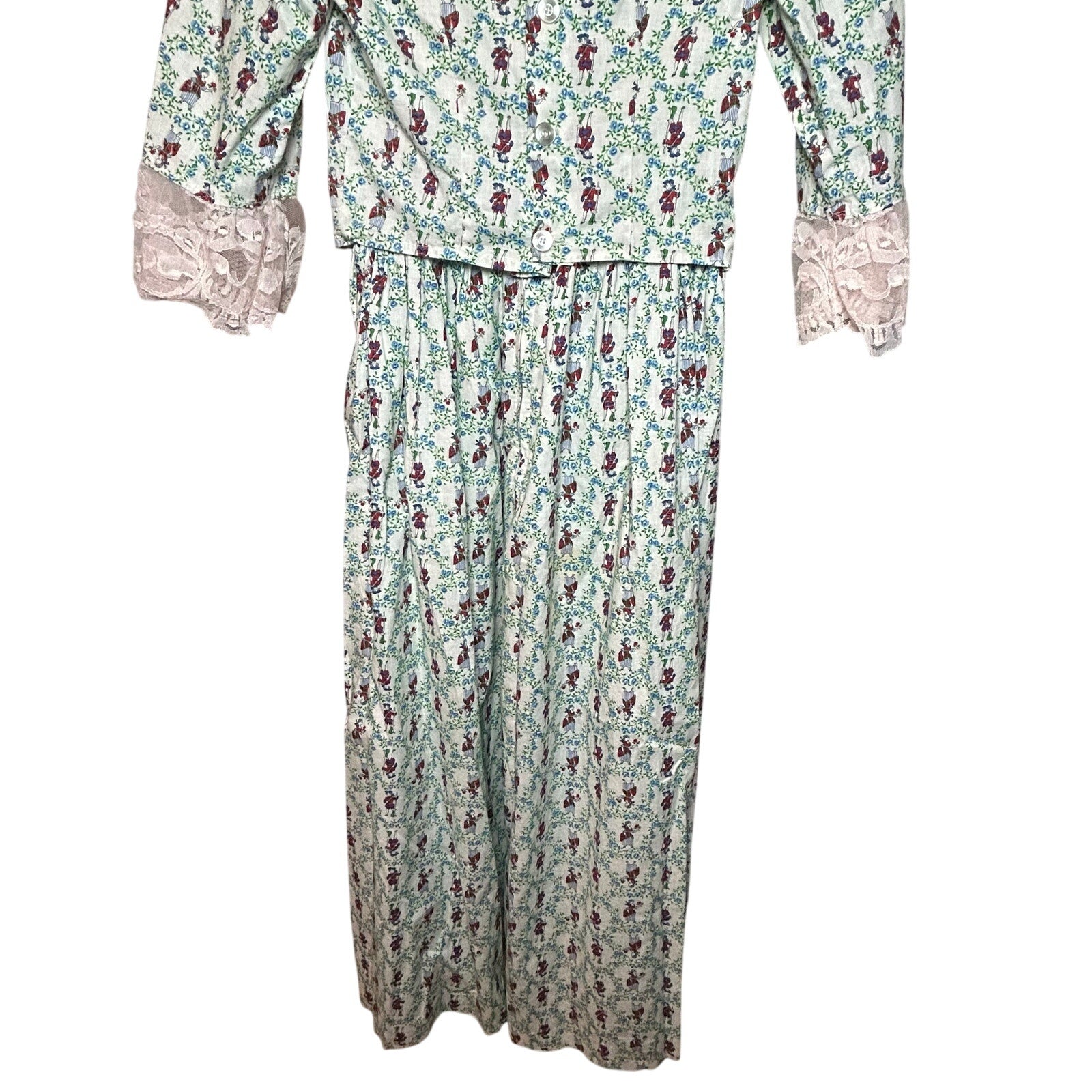 70s Bicentennial Prairie Two Piece Set Floral Colonial Print XS Small