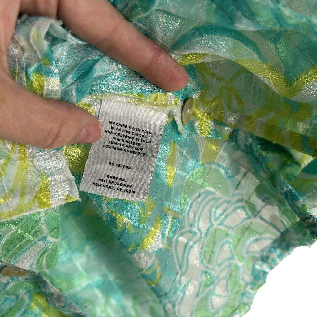 VTG Ruby Rd Teal Floral Burnout Top Whimsygoth Tropical Sheer Blouse Size 10