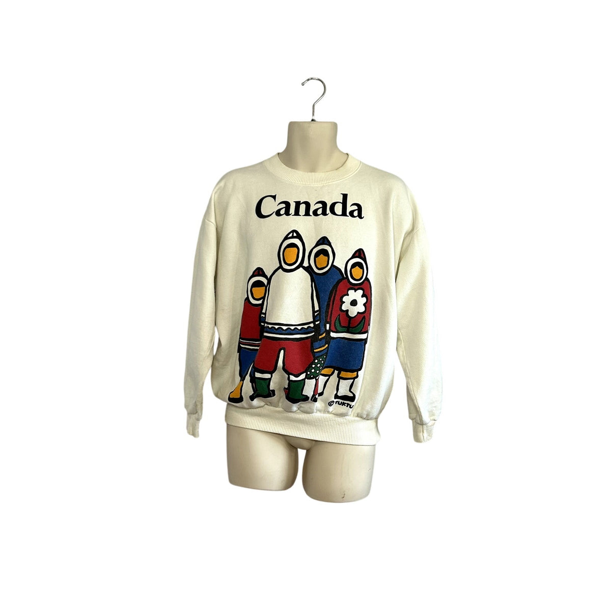 TUKTU One Size White Canadian Indigenous Art Graphic Sweatshirt Crewneck Fleece