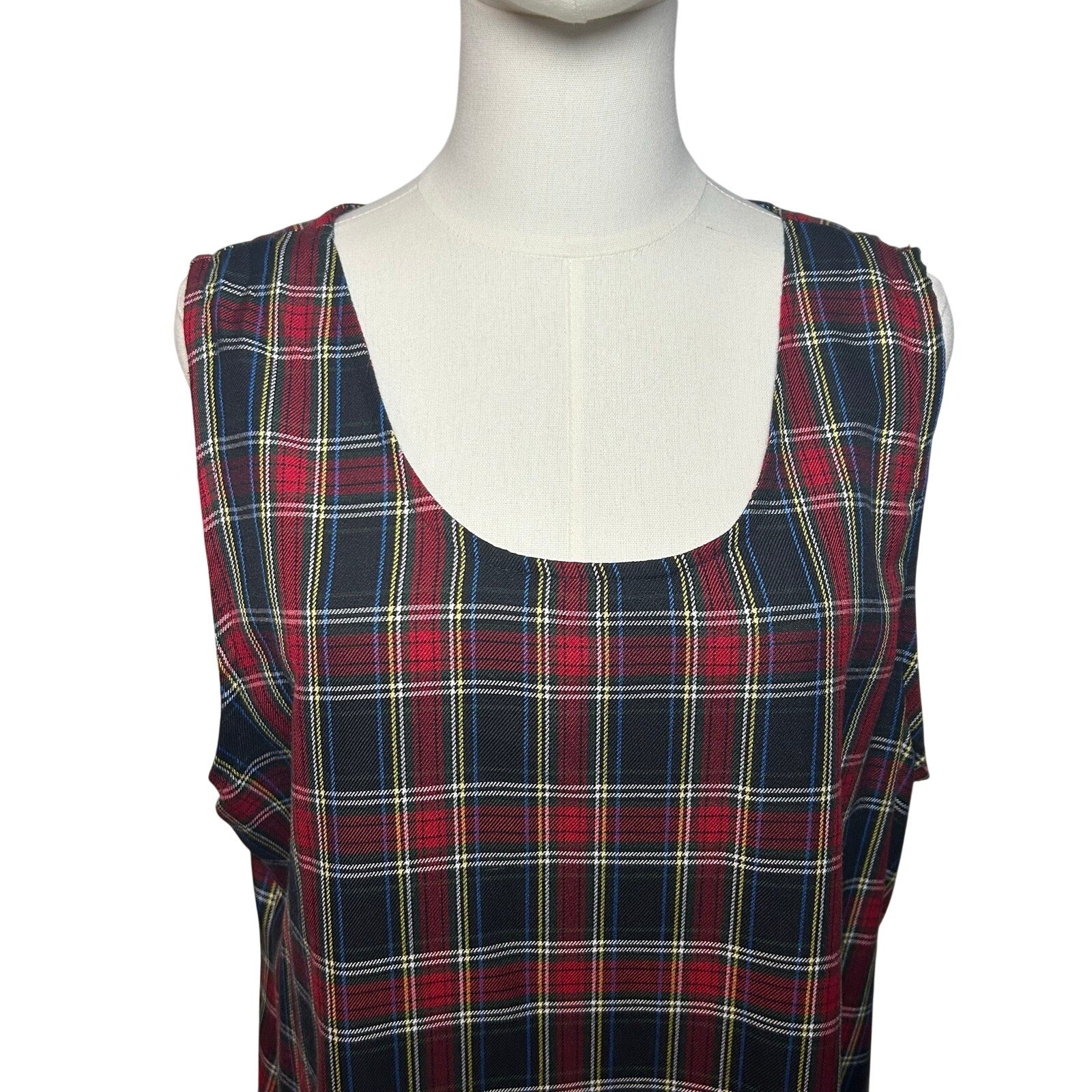 Willow Ridge Red Green Plaid Sleeveless Tartan Dress PXL Grunge Dark Academia