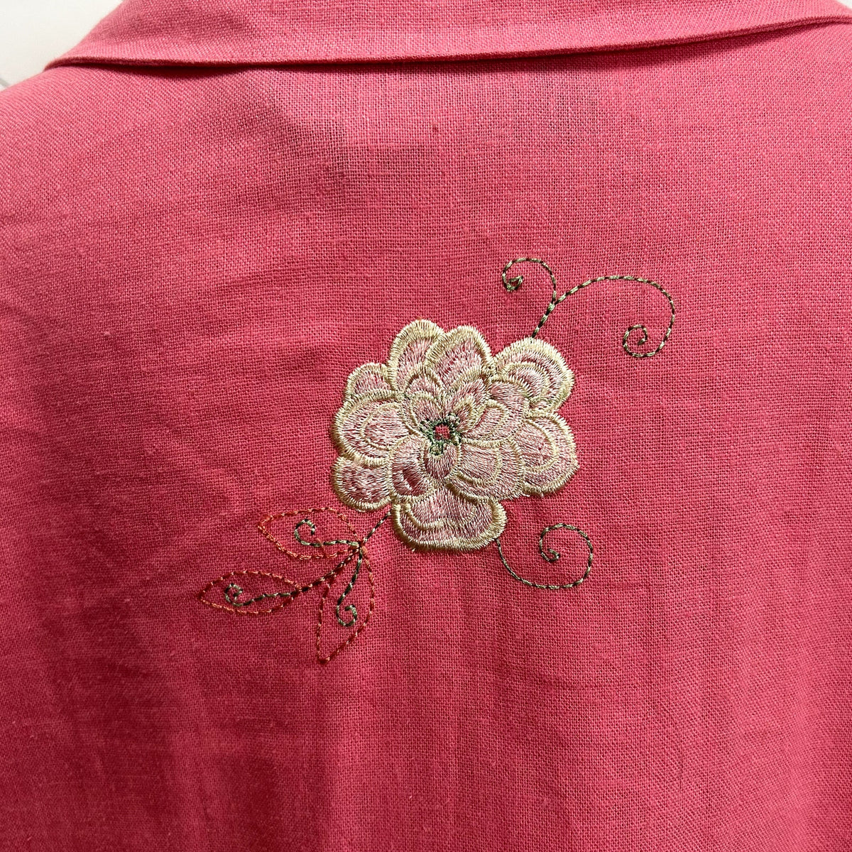 VTG 90s Sag Harbor 16W Pink Shirt Floral Embroidery Linen Rayon Grandma Cottage