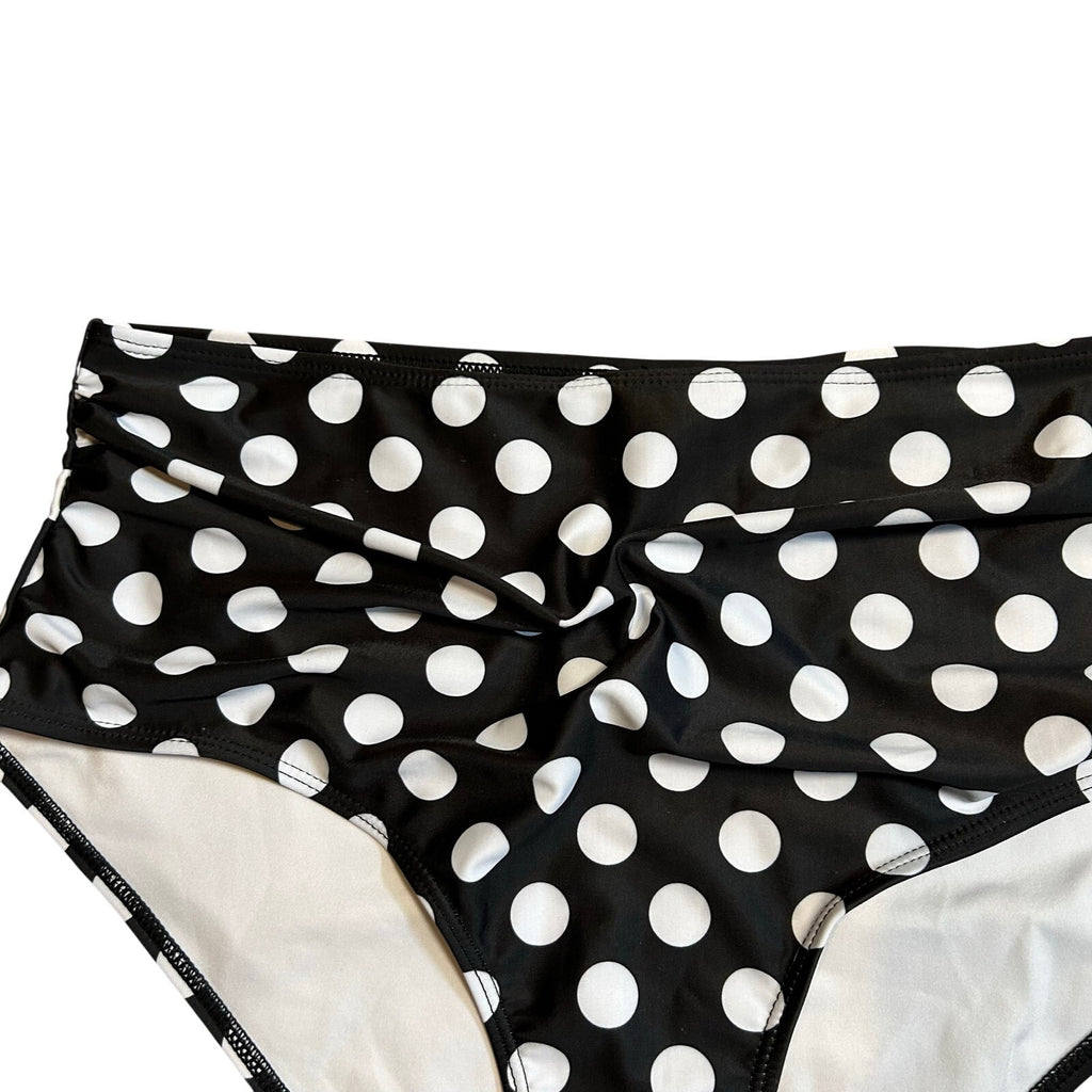 Black White Polka Dot High Waist Bikini Bottom Retro Swim XL Coquette Twee Glam