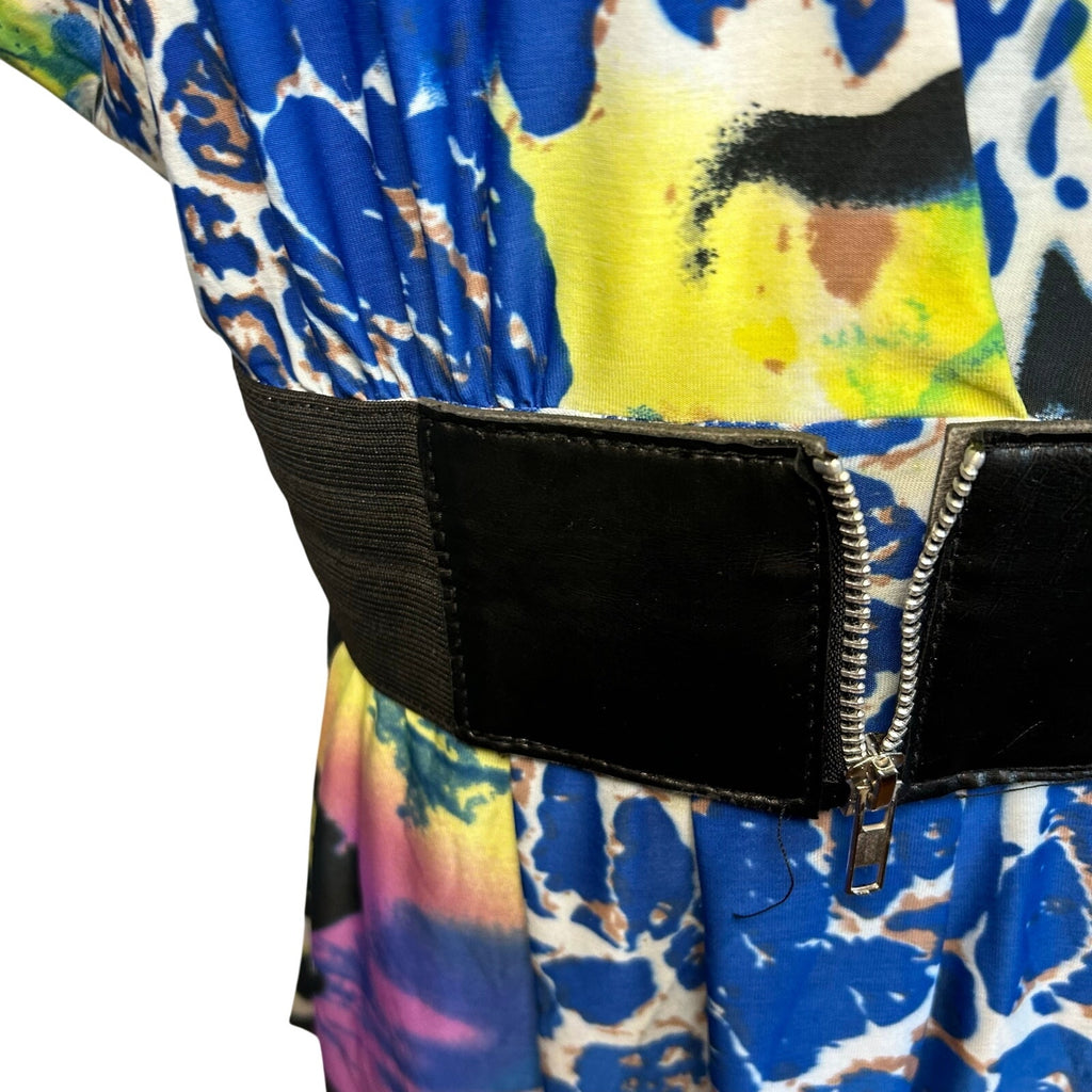 VTG Y2K Roommates Multicolored 4 Mini Dress Pockets Belt Retro Indie Twee Party