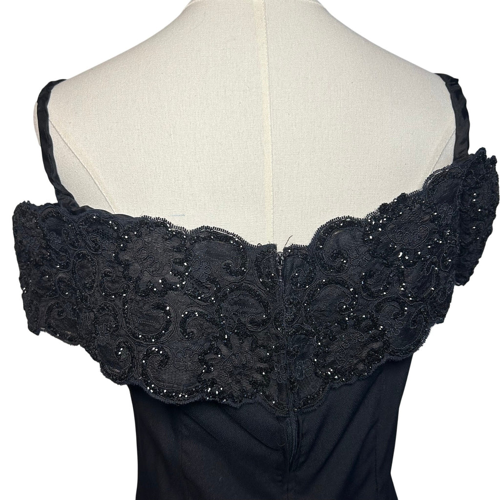 VTG 80s Niki Originals Cocktail Dress Black M Beaded Lace Archive Dark Romantic