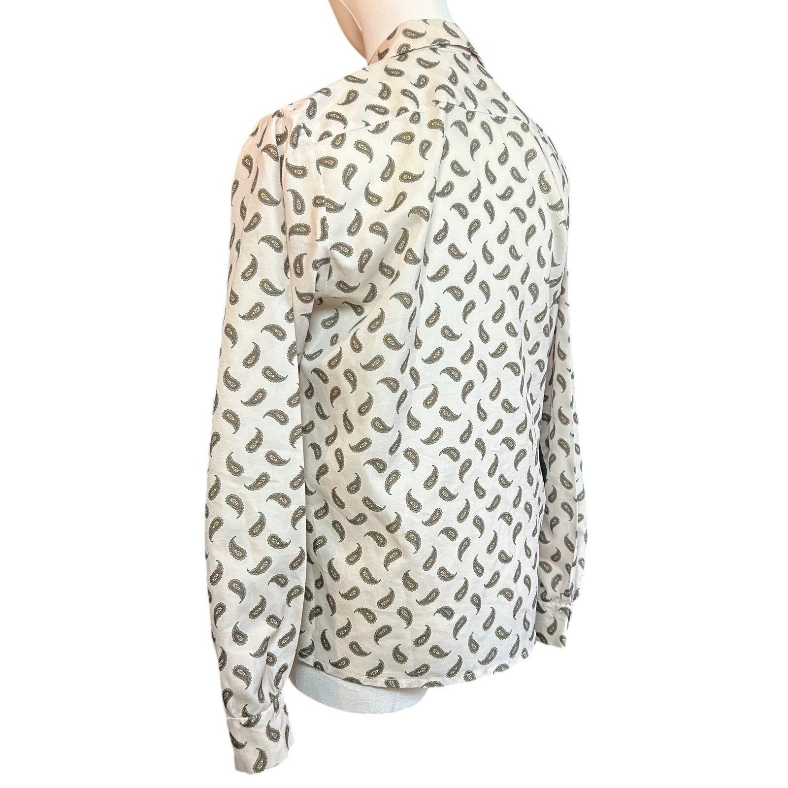 VTG 90s Handmade White Green Paisley Print Top Cloth Buttons Whimsigoth Boho