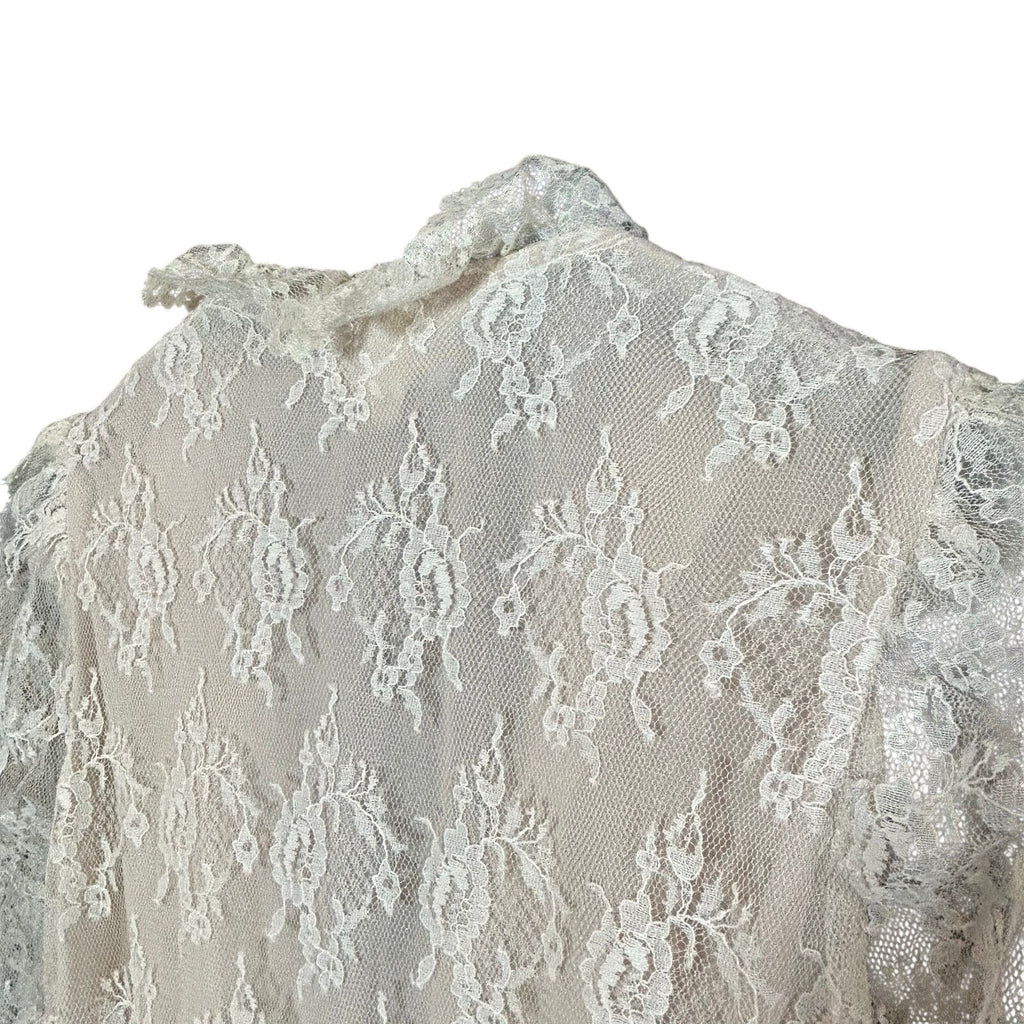 VTG 70s Phase II California Lace Ruffle Maxi Dress Cream Size 6 Victorian Pearl