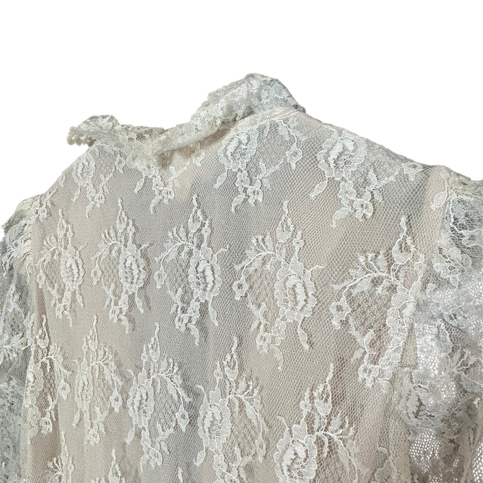 VTG 70s Phase II California Lace Ruffle Maxi Dress Cream Size 6 Victorian Pearl