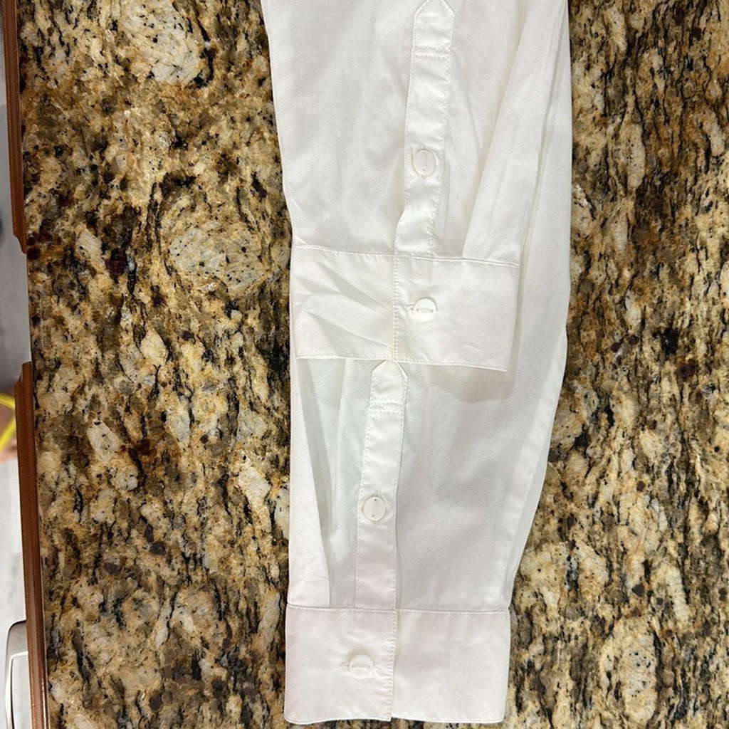 J Jill Pleated Front Stretch Cotton Button Down Shirt White Large Coastal Grandma