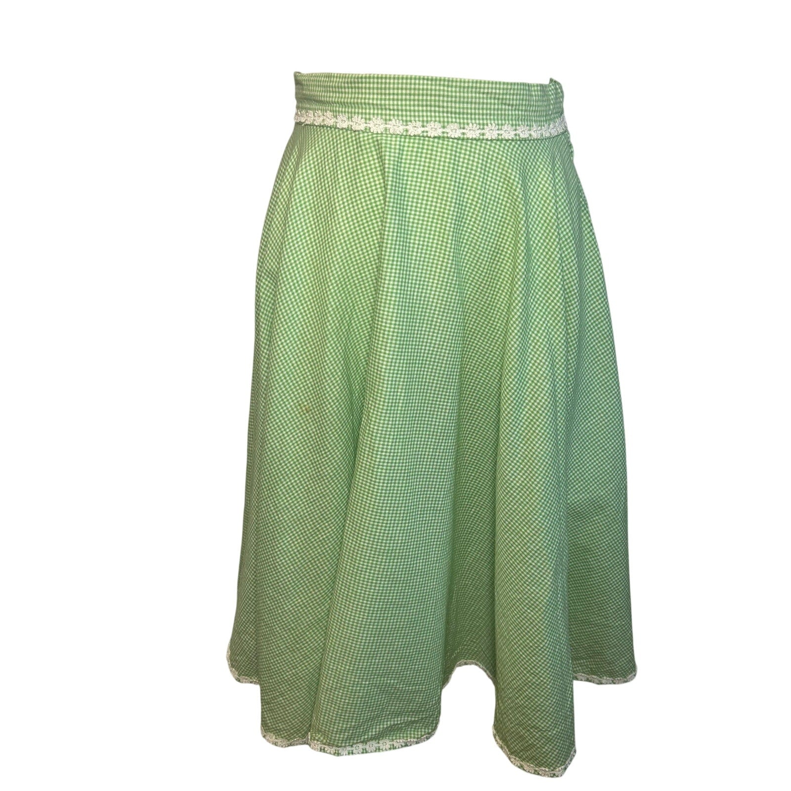 VTG 50s Green Gingham Midi Skirt Daisy Trim Rockabilly Medium Retro Western Boho