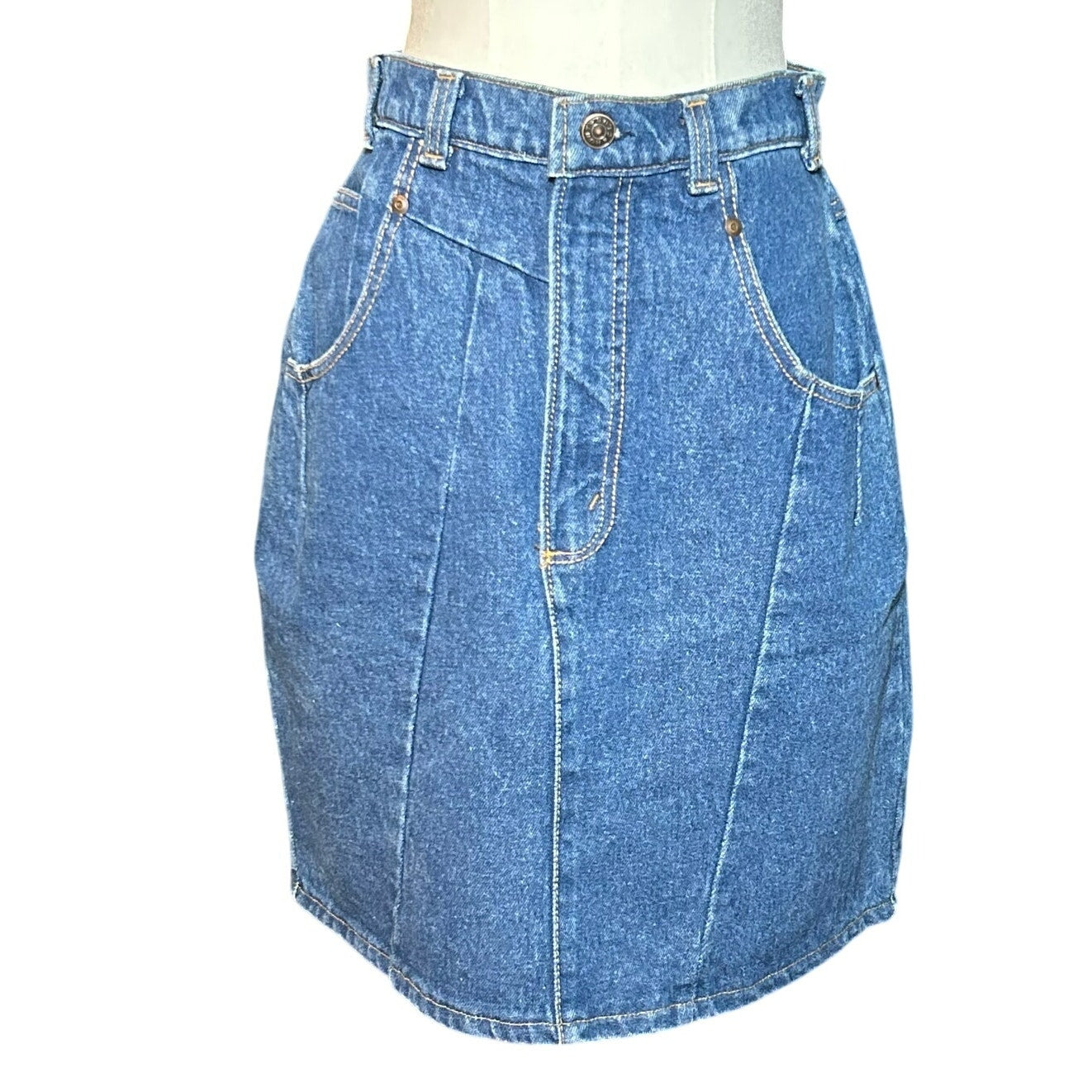 VTG Hunt Club Denim Mini Skirt Made in USA High Waisted Paneled Blue Size 4