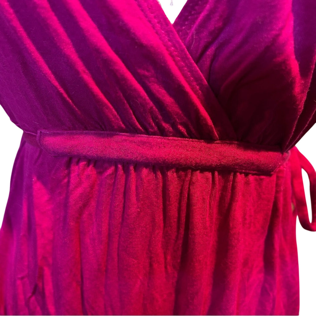 Merona Magenta Pink Faux Wrap Mini Dress Size M Cap Sleeve Soft Knit Boho