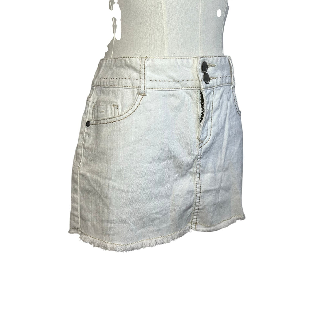VTG Y2K Mudd White Denim 8 Mini Skirt Raw Hem Grunge Streetwear Retro Casual