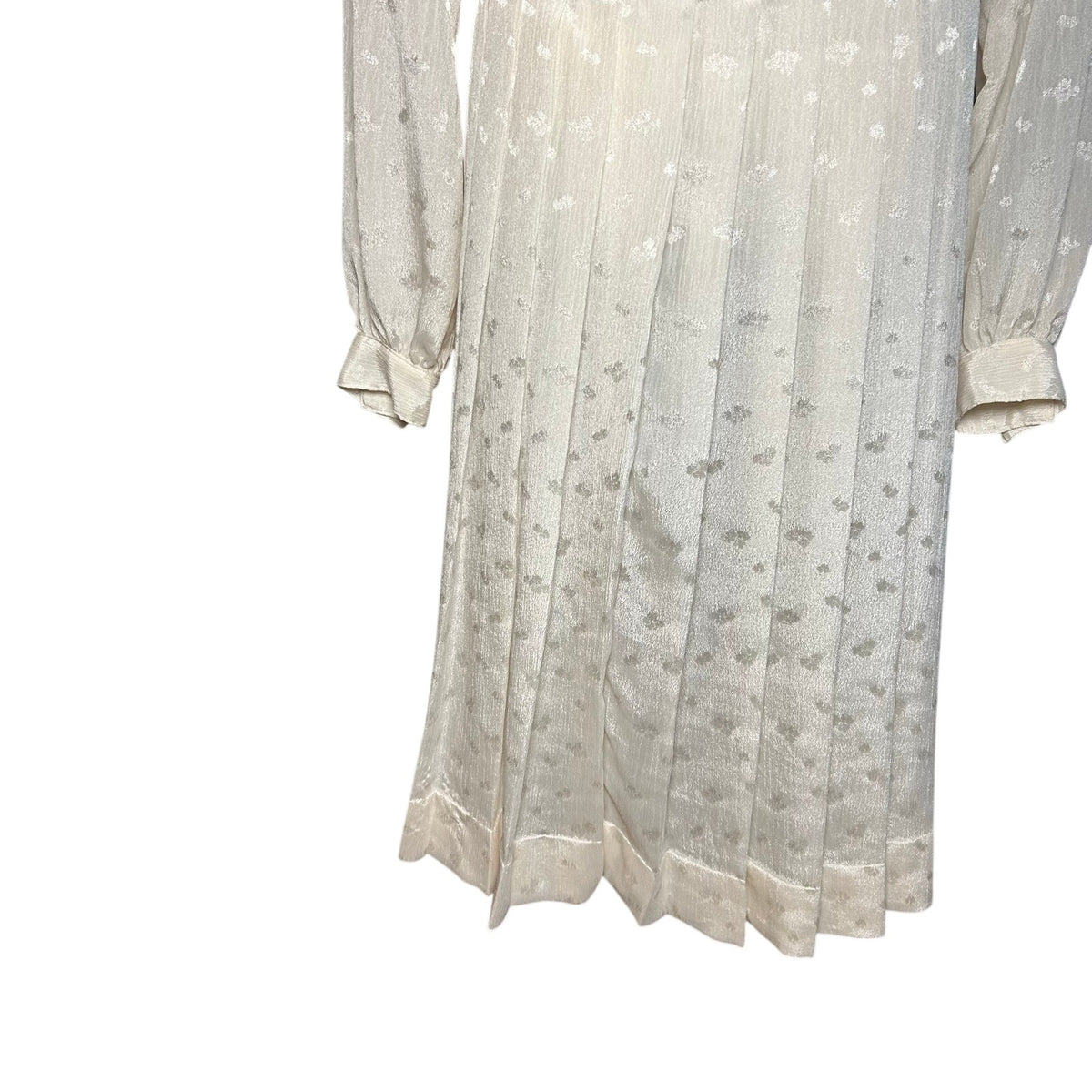 VTG 70s White Pussy Bow Pleated M Midi Dress Retro Twee Preppy Coquette Wedding