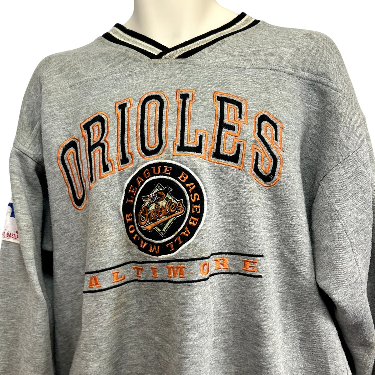 VTG 90s Lee Sport L Baltimore Orioles MLB V-Neck Pullover Sweater Baseball