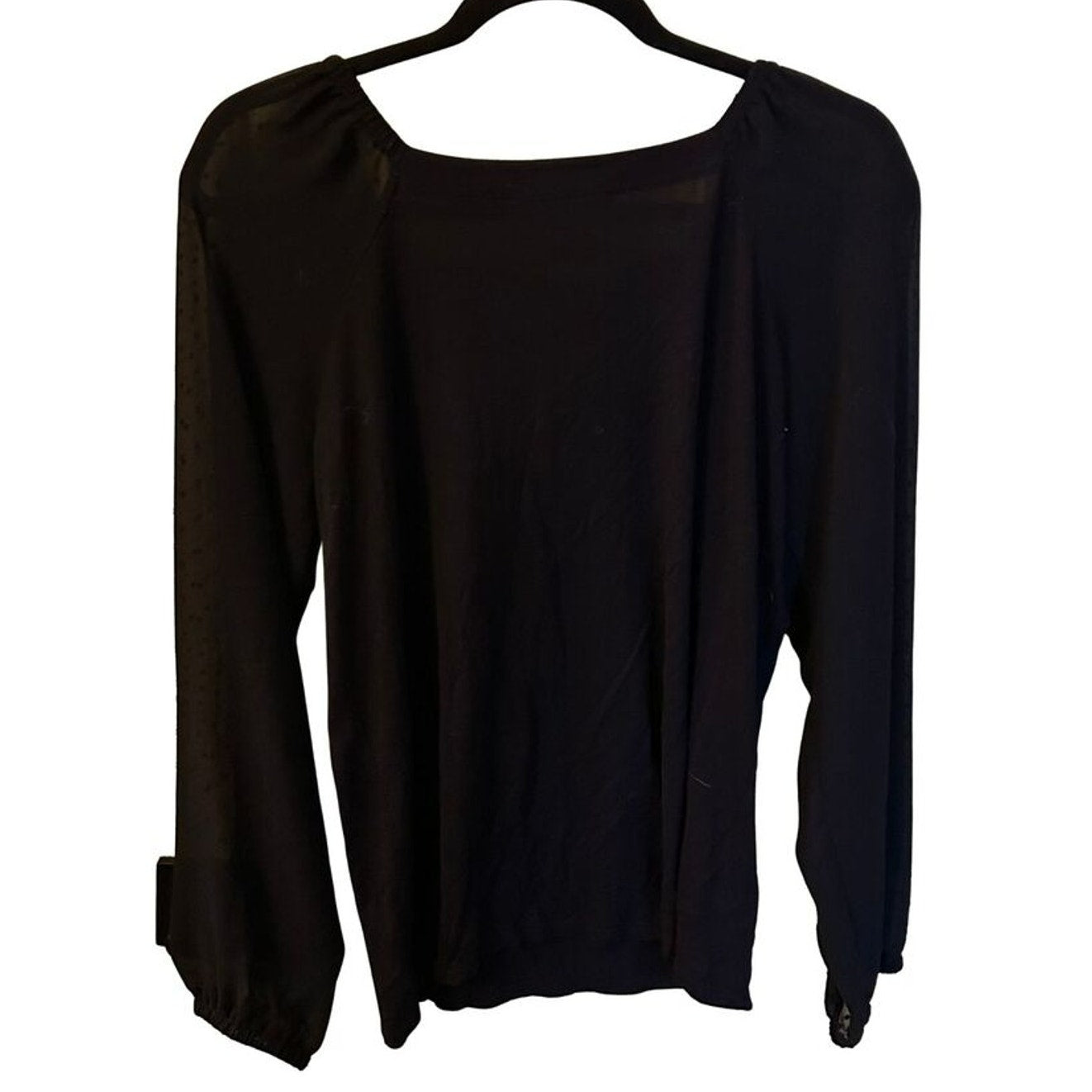 LOFT Black Sheer Swiss Dot Puff Sleeve Square Neck Top Size M Whimsygoth Blouse