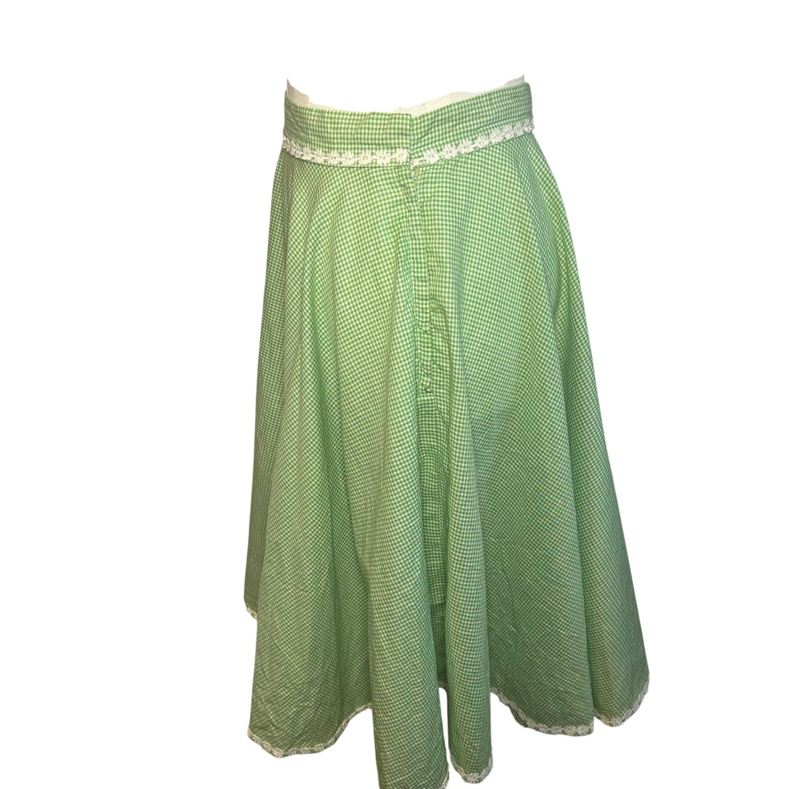 VTG 50s Green Gingham Midi Skirt Daisy Trim Rockabilly Medium Retro Western Boho