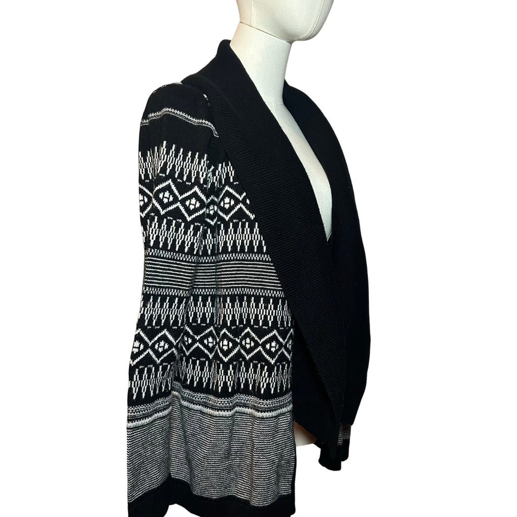 Talbots Fair Isle Wool Blend Cardigan Black White Medium Dark Academia Preppy