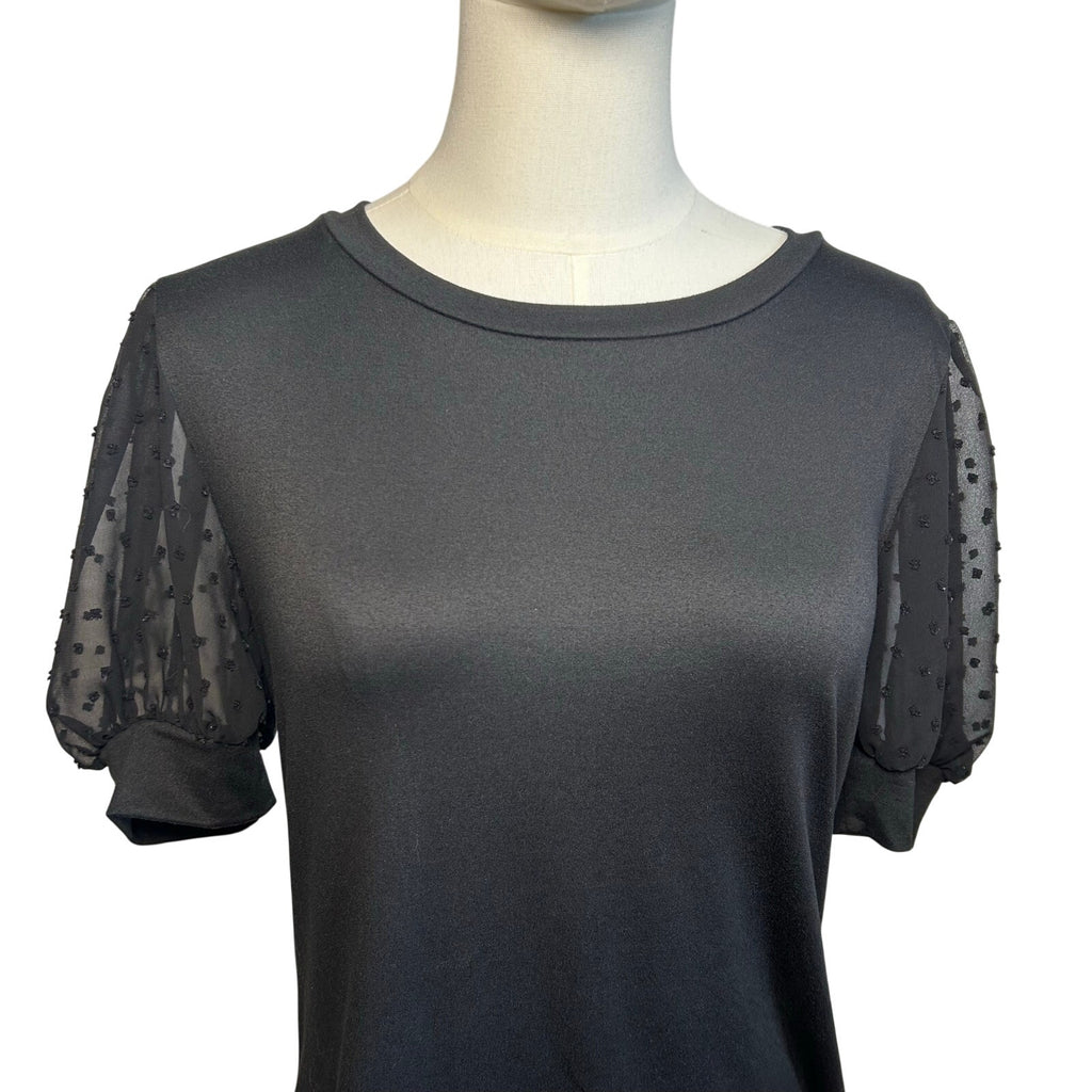 Les Amis Black Swiss Dot Puff Sleeve Top S Coquette Minimalist Goth Whimsygoth